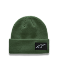 Alpinestars Unload Rib Cuff mössa, grön ribbstickad sportswear-mössa med vit Astars-logotyp på en vävd patch framtill.