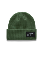 Alpinestars Unload Rib Cuff mössa, grön ribbstickad sportswear-mössa med vit Astars-logotyp på en vävd patch framtill.