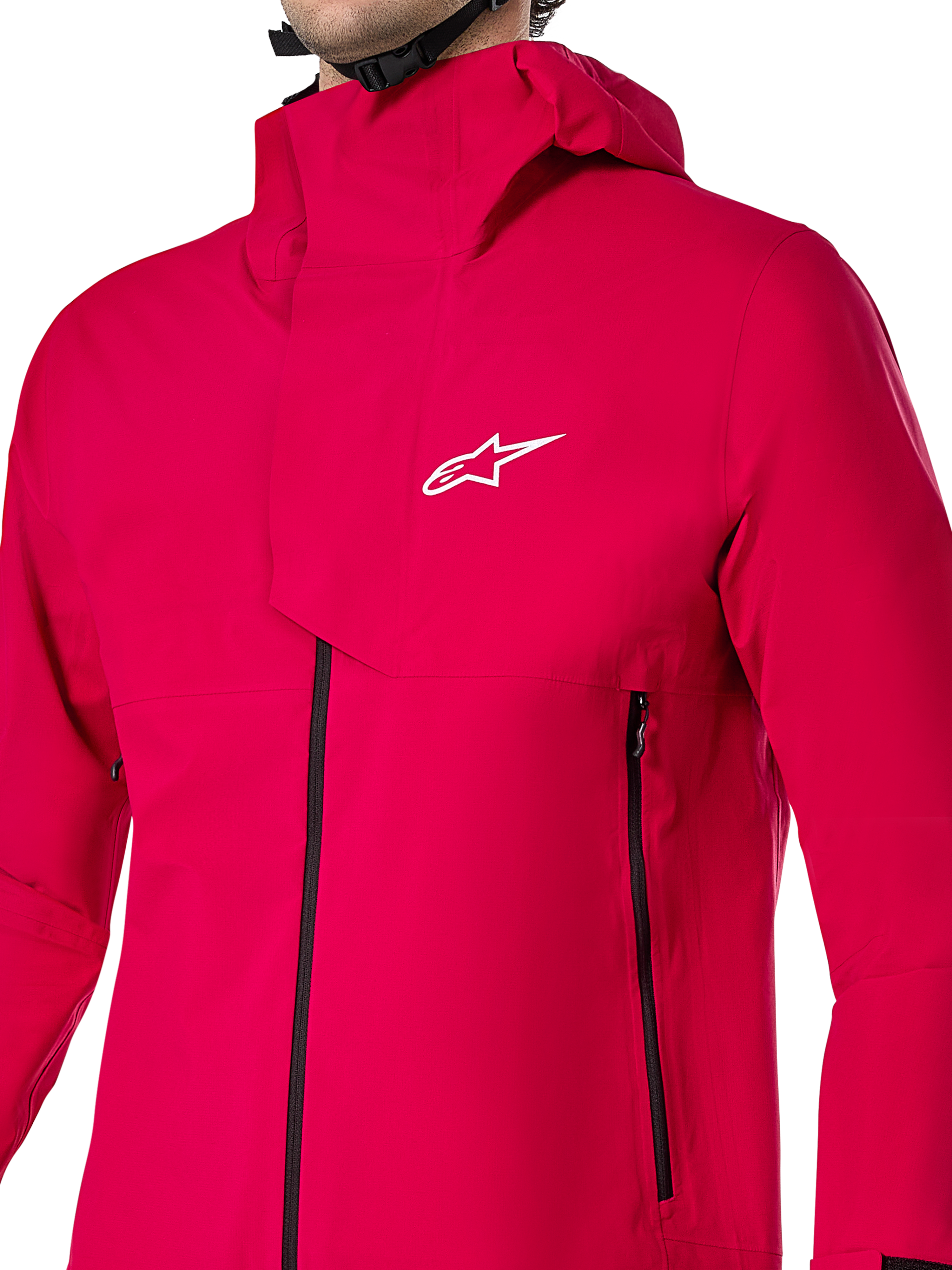 Alpinestars A-Dura Elite Waterproof Jacket, MTB-regnjacka, röd fluo, teknisk 3-lagers ripstop-konstruktion med huva som går över hjälmen och främre skyddsflik, högpresterande cykelutrustning för stigcykling i alla väder