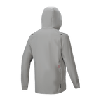 Alpinestars A-Dura Thermal Jacka, isolerad cykeljacka, Titanium Gray, vy bakifrån med huvan uppfälld, minimalistisk design med liten logotyp på nedre delen av ryggen, lätt termisk prestanda för mountainbike