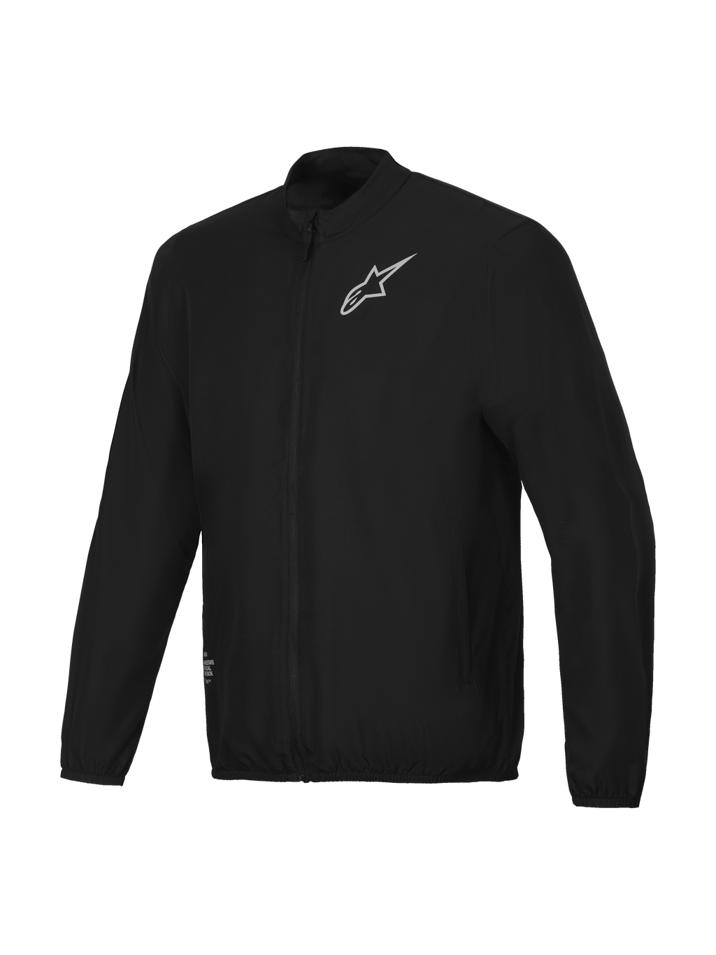 Alpinestars A-Aria Windbreaker Jacket, lightweight men's mountain biking and cycling wind-resistant jacket in Black, full-zip with mock neck and signature logo branding