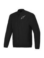 Alpinestars A-Aria Windbreaker Jacket, lightweight men's mountain biking and cycling wind-resistant jacket in Black, full-zip with mock neck and signature logo branding
