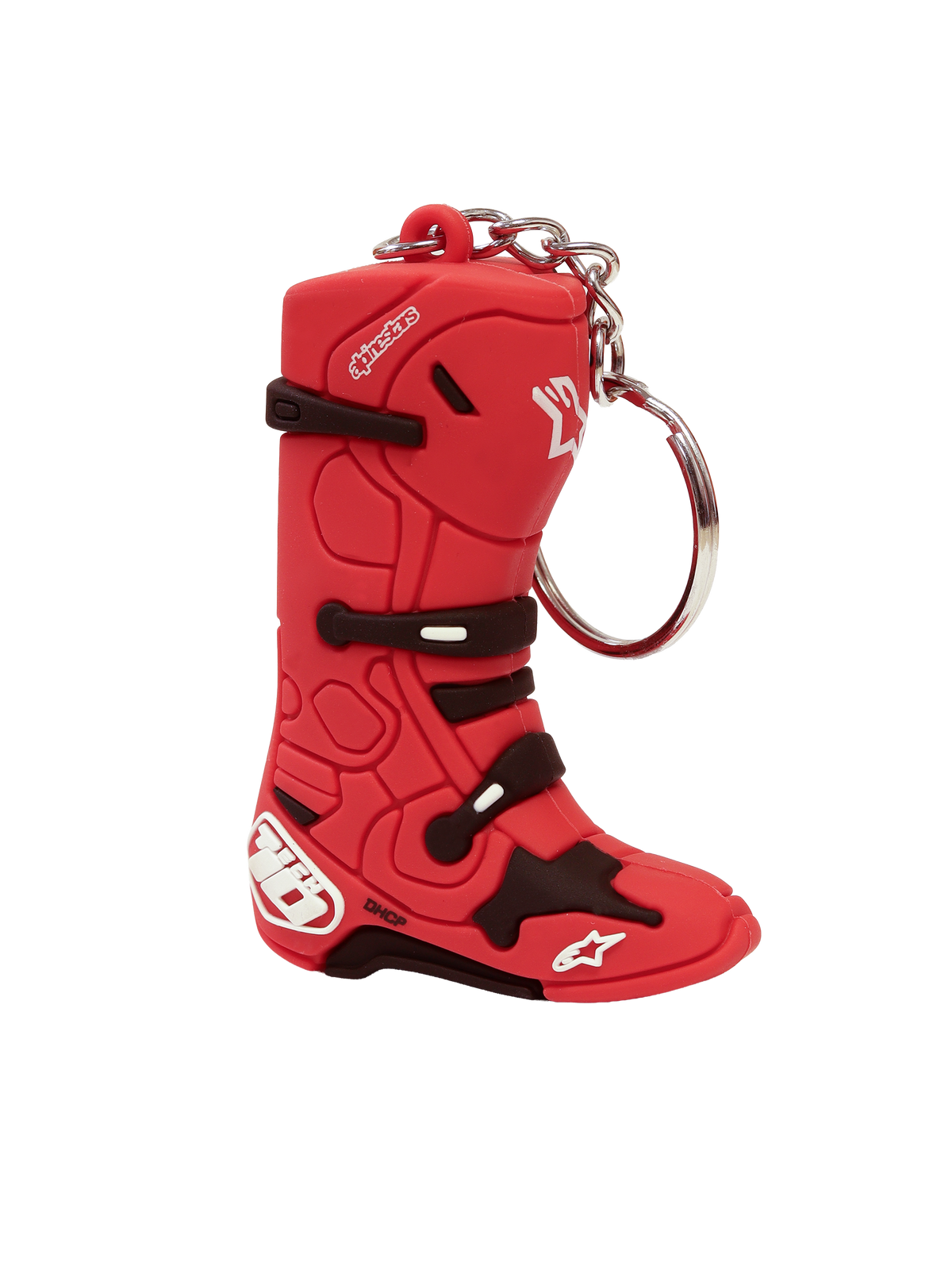 Alpinestars Tech 10 Boot nyckelring, röd och vit 3D-replika av motocrossstövel med robust snäppring i metall