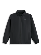 Alpinestars Overhaul Racer-jacka, svart regnskalsjacka med en liten silverlogotyp på bröstet, hel dragkedja framtill och sidofickor, vardaglig motorsportinspirerad streetwear