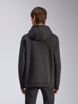 Alpinestars Harken Hoodie, Black, Back View of Male Model wearing casual fleece pullover, ribbed cuffs and hem, modern motorsport-inspired streetwear