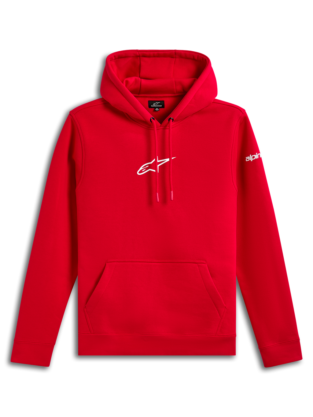 Alpinestars Frontal Hoodie, Pullover Fleece Hoodie, Red, white Alpinestars Astar logo on the chest and wordmark on the sleeve, front kangaroo pocket, casual motorsport-inspired streetwear