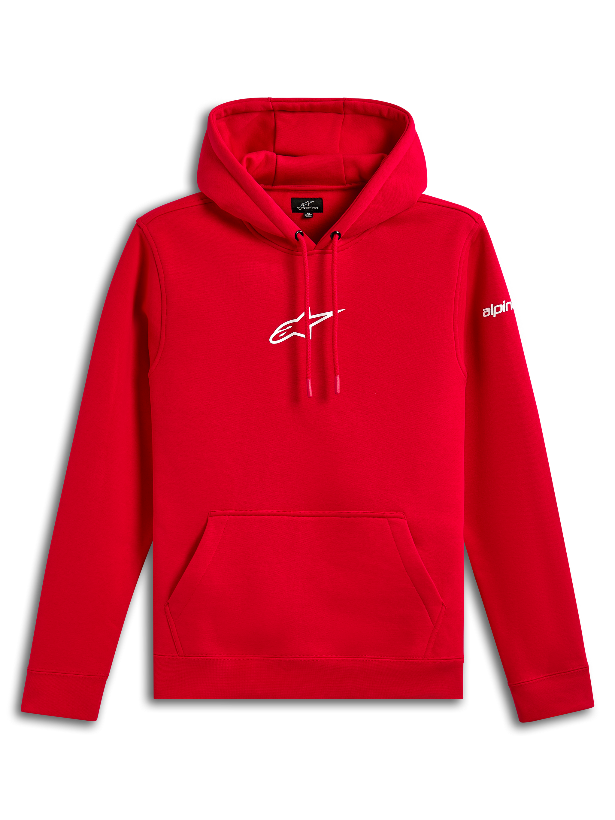 Alpinestars Frontal Hoodie, Pullover Fleece Hoodie, Red, white Alpinestars Astar logo on the chest and wordmark on the sleeve, front kangaroo pocket, casual motorsport-inspired streetwear