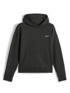 Alpinestars Essentials Ageless Huvtröja, avslappnad streetwear, Off Black med liten vit Astars-logotyp, pullover med huva och känguruficka fram, premium stentvättad fleece-finish