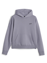 Alpinestars Essentials Ageless Hoodie, ledig streetwear, silvergrå stentvättad fleece, liten svart Astars-logotyp på bröstet, känguruficka framtill, pullover-modell med huva