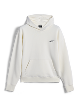 Alpinestars Essentials Ageless Hoodie, casual streetwear, off-white med liten svart Astar-logotyp på bröstet, känguruficka, långa ärmar, minimalistisk motorsportinspirerad design