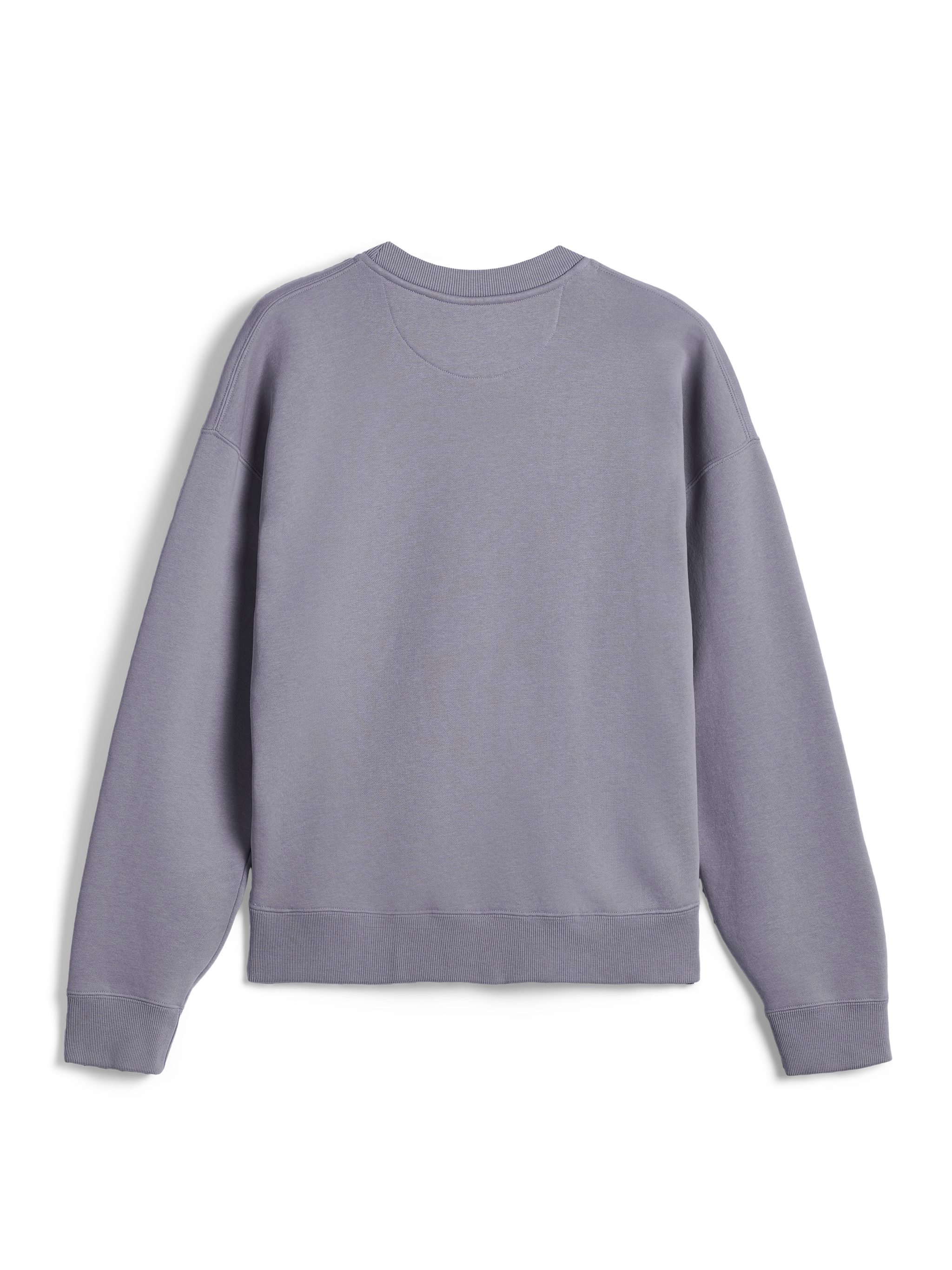 Alpinestars Essentials Ageless Crew, baksida, silverfärgad sweatshirt med rund hals, premium kompakt fleece, ribbad krage, muddar och fåll, avslappnade sportkläder för användning utanför cykeln