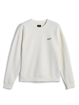 Alpinestars Essentials Ageless Crew, crewneck-tröja, Off White, liten svart Alpinestars-logotyp på bröstet, ribbad krage, muddar och fåll, avslappnad motorsportinspirerad streetwear