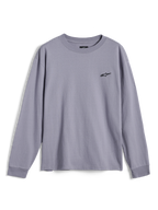 Alpinestars Essentials Ageless LS Tee, långärmad t-shirt, silver, med en liten svart Alpinestars-logotyp på bröstet, avslappnad passform, casual motorsport-streetwear