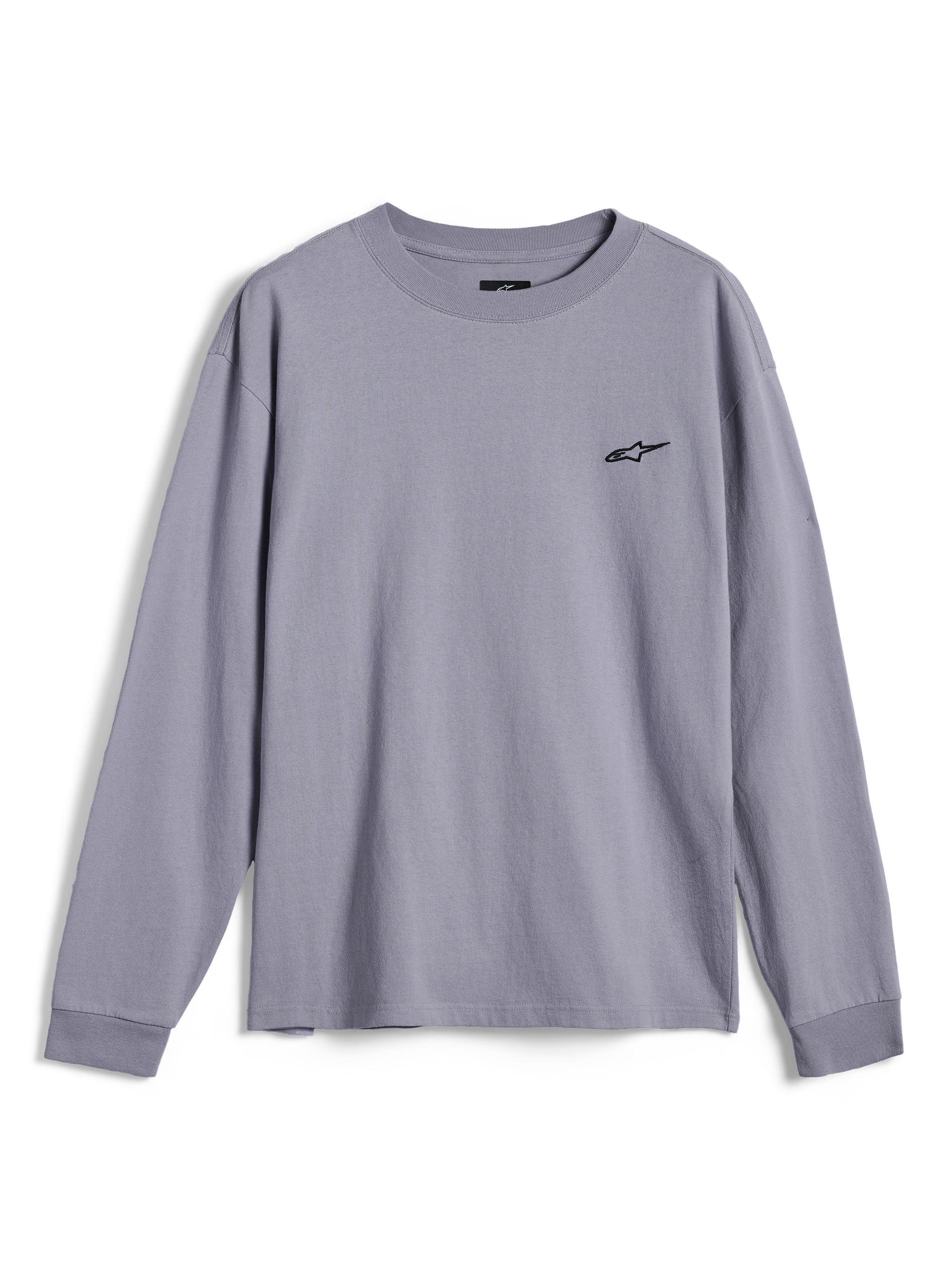 Alpinestars Essentials Ageless LS Tee, Long Sleeve T-Shirt, Silver, featuring a small black Alpinestars logo on the chest, relaxed fit, casual motorsport streetwear