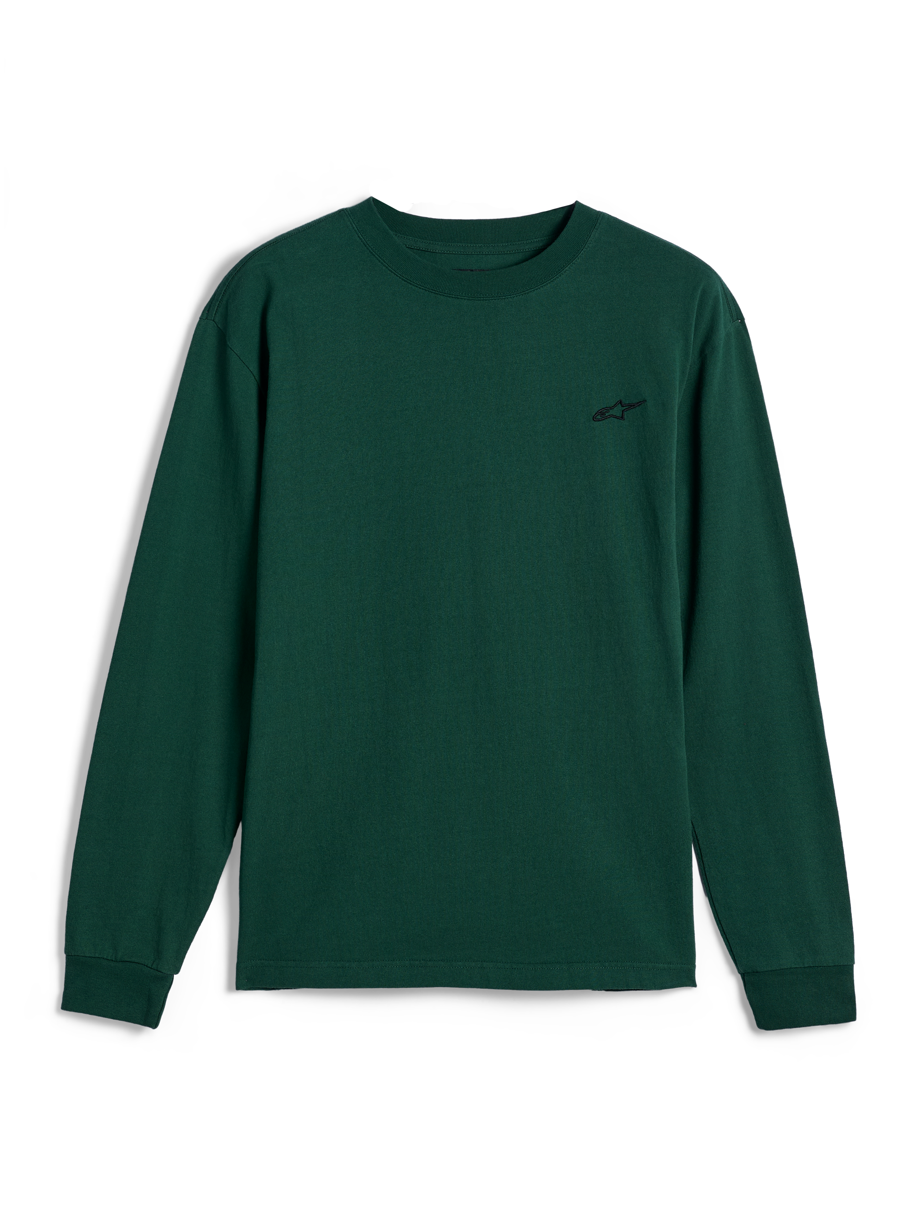 Alpinestars Essentials Ageless LS Tee, Long Sleeve T-Shirt, Pine Green, small black embroidered logo on left chest, casual motorsport streetwear