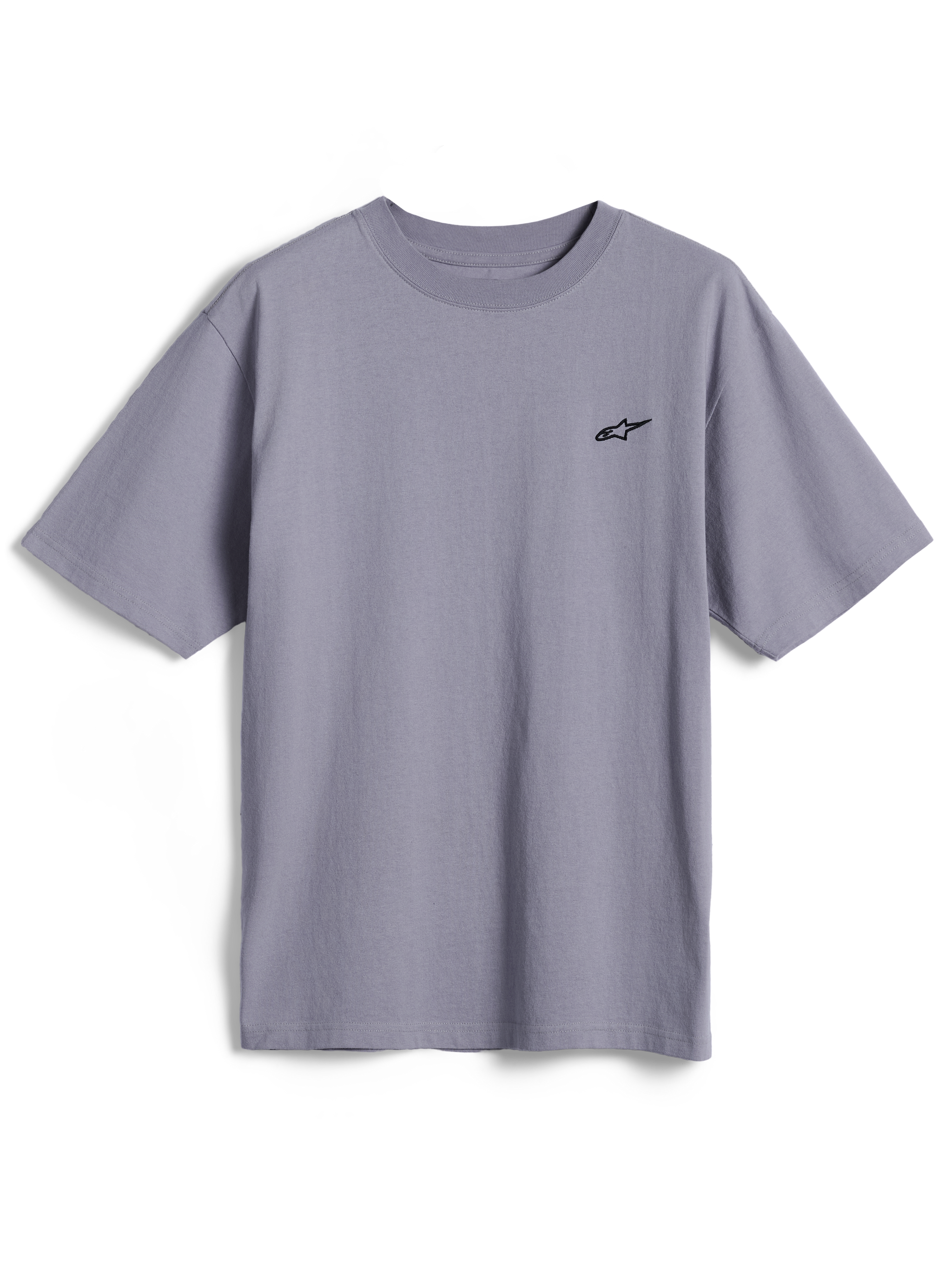 Alpinestars Essentials Ageless SS Tee, kortärmad t-shirt, silver, liten svart Astars-logotyp på bröstet, avslappnad streetwear i ekologisk bomull med en ledig passform