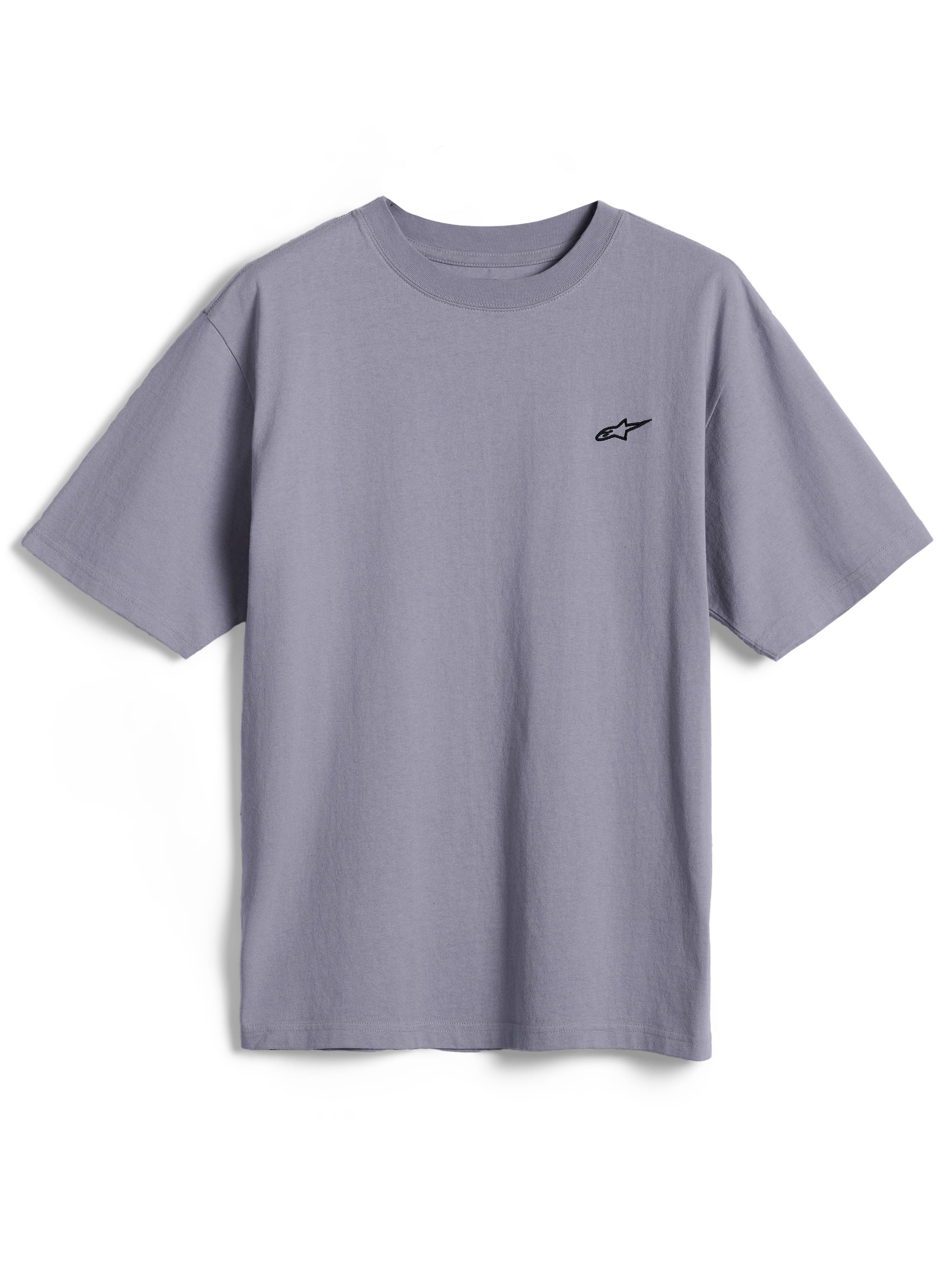 Alpinestars Essentials Ageless SS Tee, kortärmad t-shirt, silver, liten svart Astars-logotyp på bröstet, avslappnad streetwear i ekologisk bomull med en ledig passform