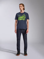 Alpinestars Fasting CSF Tee, Short Sleeve T-Shirt, Navy Blue, Lime Green Geometric Astars Logo, Casual Motorsport Streetwear