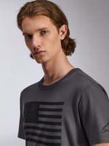 Alpinestars Waving CSF Tee, Short Sleeve T-Shirt, Charcoal, featuring a black distressed flag graphic with small star logos, men's casual sportswear