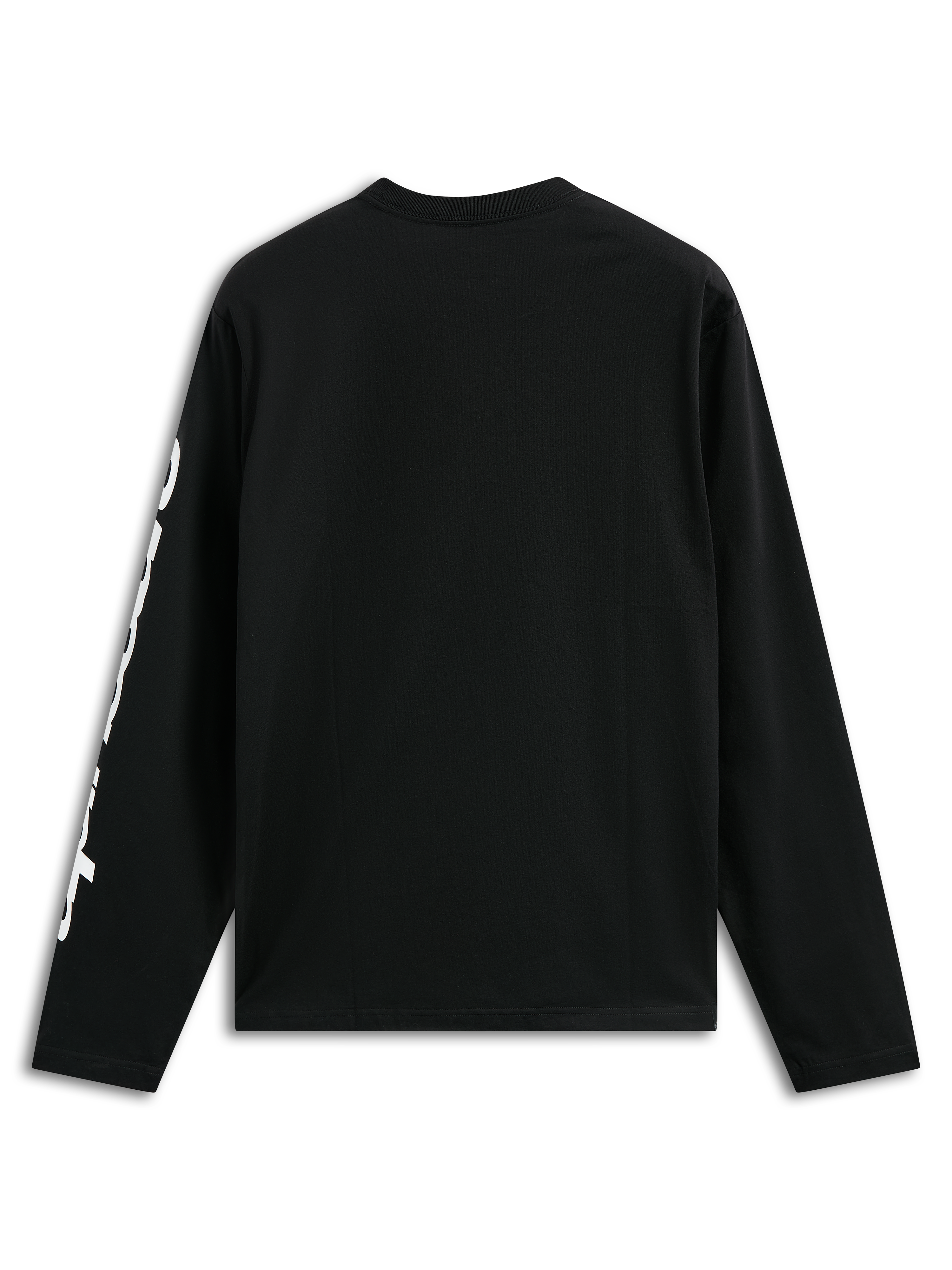 Alpinestars Trackside CSF Tee, långärmad t-shirt, svart, med vit vertikal textgrafik på ärmen, vy bakifrån, casual motorsport-streetwear