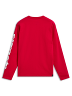 Alpinestars Trackside CSF Tee, långärmad t-shirt, röd, baksida som visar vit branding på ärmen, casual motorsport-inspirerad streetwear
