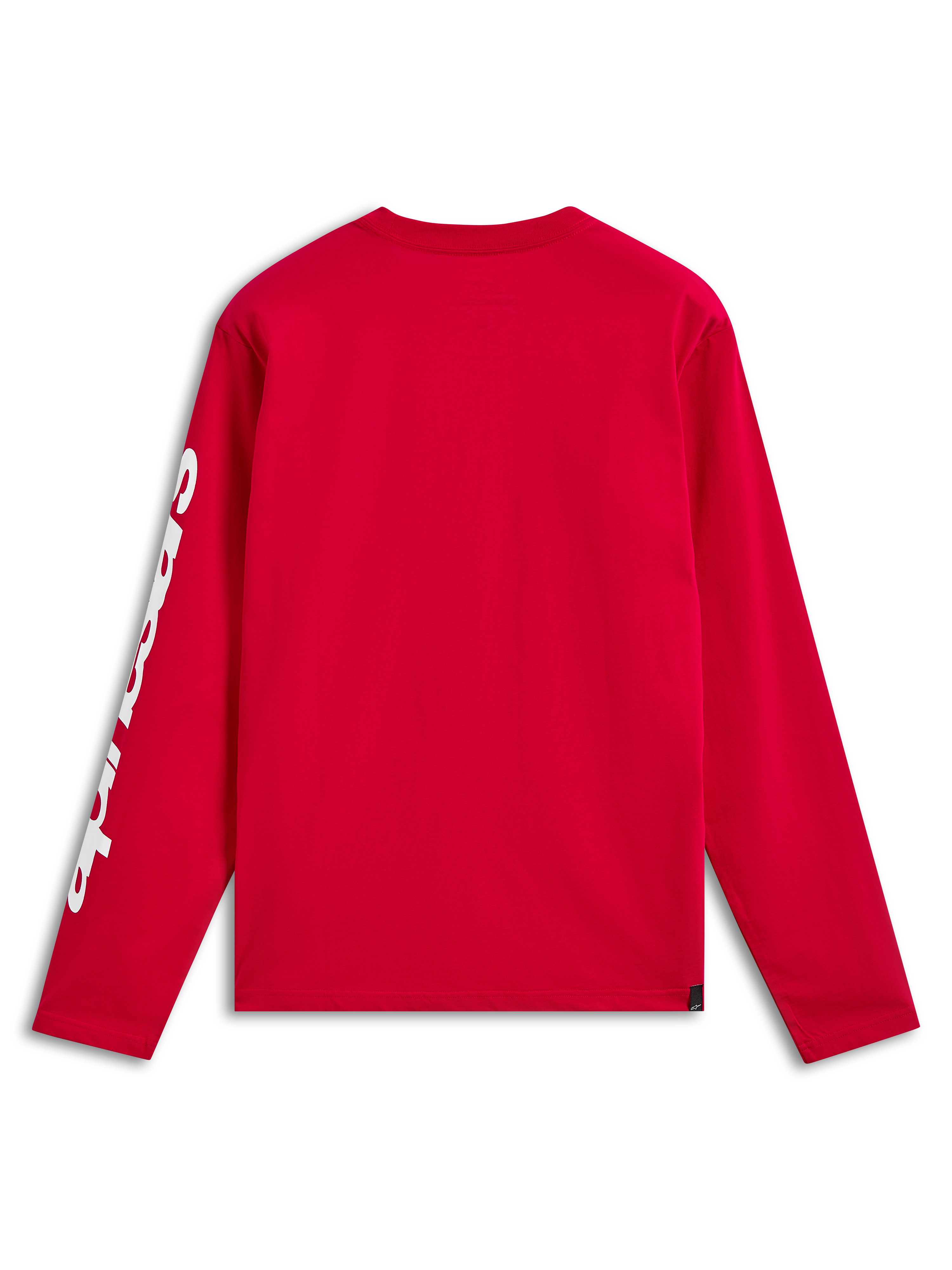 Alpinestars Trackside CSF Tee, långärmad t-shirt, röd, baksida som visar vit branding på ärmen, casual motorsport-inspirerad streetwear