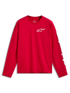 Alpinestars Trackside CSF Tee, långärmad t-shirt, röd med vit Ride 4.0-logotyp på bröstet och vit märkning på ärmen, avslappnade motorsportkläder