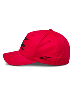 Alpinestars Ride Sonic Hat, sportswear-keps, röd, profilvy med böjd skärm och strukturerad krona, svart 3D-broderad logotyp och stjärndetalj, avslappnad motorsport-inspirerad design