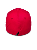 Alpinestars Ride Sonic keps, baksida av röd baseballkeps, strukturerad krona med flexibelt bakstycke, liten svart etikett med vit Alpinestars stjärnlogotyp på baksidan, vardaglig röd keps i stretch-twill