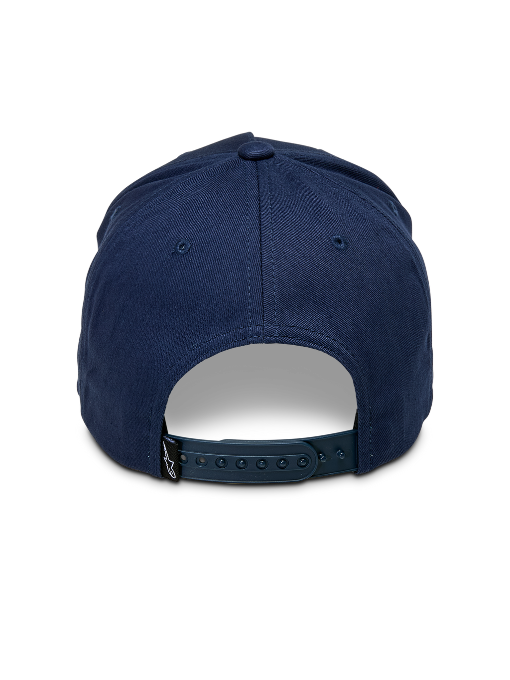 Alpinestars Ascension Snapback keps, mörkblå, baksida som visar justerbar snapback-stängning och strukturerad krona, liten svart Astars-logotypetikett, casual motorsport-streetwear