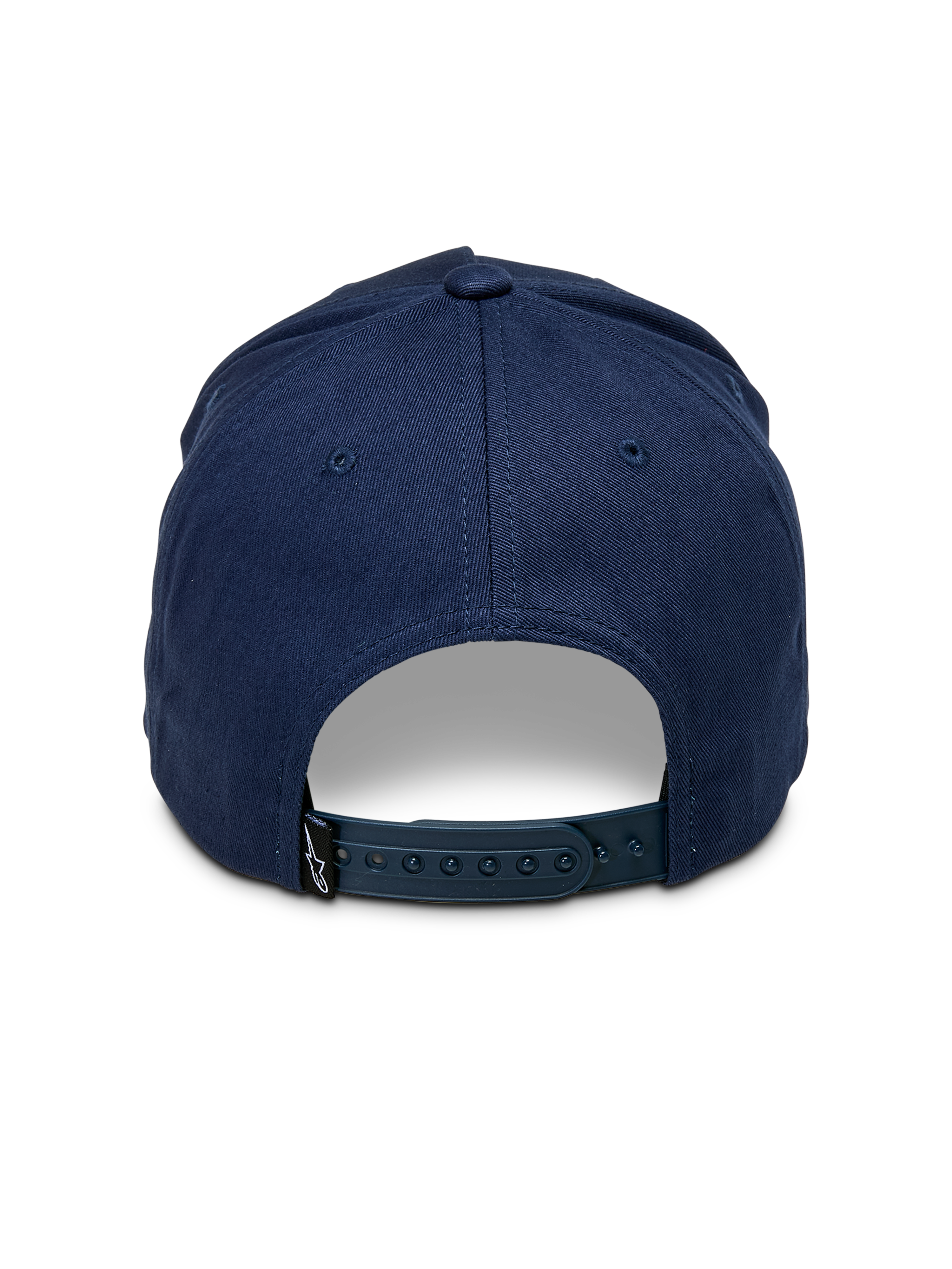 Alpinestars Ascension Snapback keps, mörkblå, baksida som visar justerbar snapback-stängning och strukturerad krona, liten svart Astars-logotypetikett, casual motorsport-streetwear