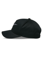 Alpinestars Ageless Snapback-keps, sidoprofil, Black Charcoal, böjd skärm med strukturerad krona, 3D-broderad logotyp framtill, huvudtyg i bomullstwill, casual motorsport-keps