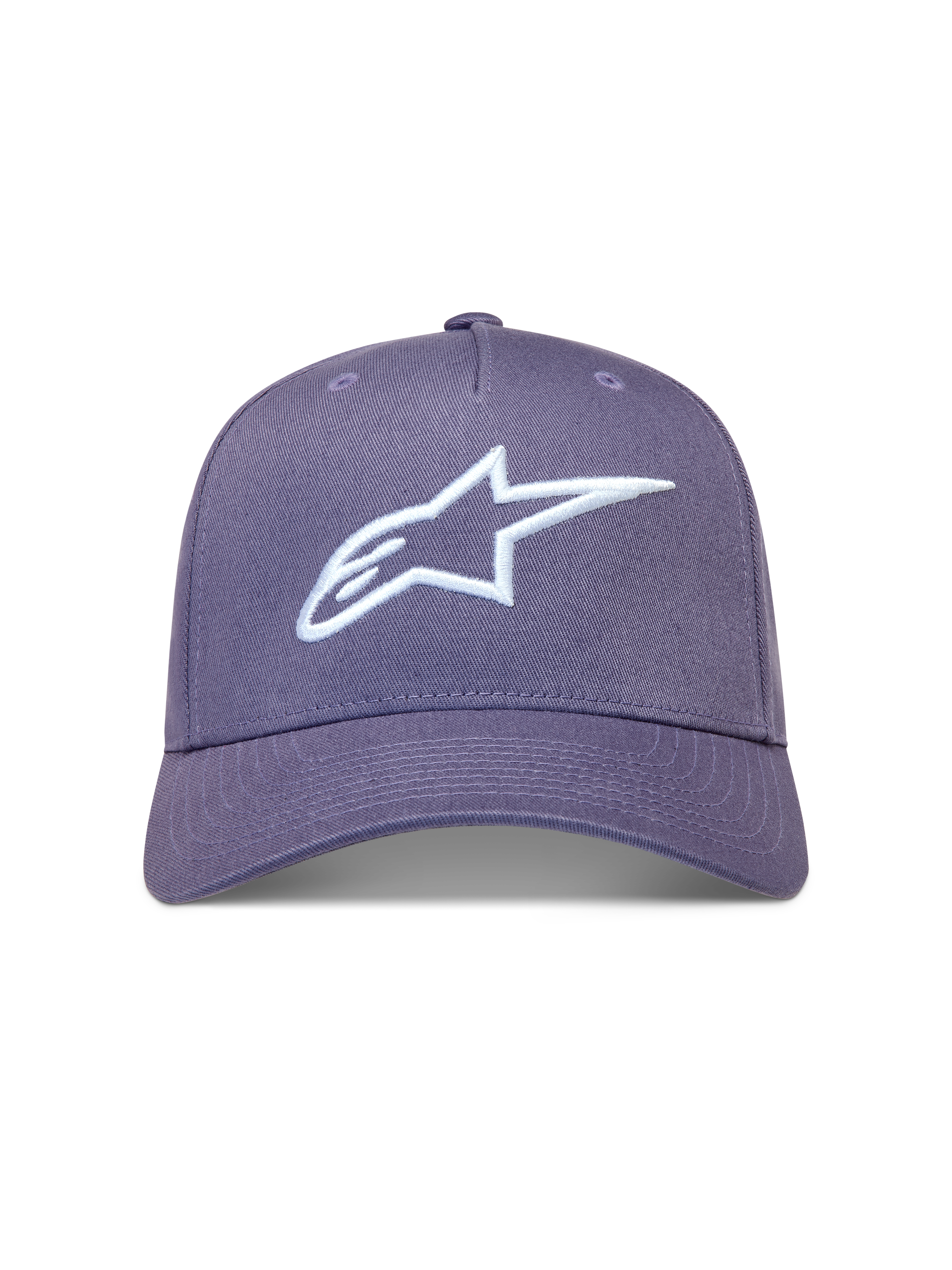 Alpinestars Ageless Snapback keps, lila med vit 3D-broderad Astars-logotyp, strukturerad krona och böjd skärm i twill-tyg