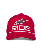 Alpinestars Ride Comp Snapback Hat, Red with White and Black, featuring 3D Astars Ride logo and white braided rope trim, structured crown with curved bill, casual motorsport-inspired headwear