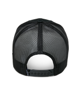 Alpinestars Agree Trucker Hat, Rear View, Black, breathable polyester mesh back with adjustable snapback closure and small white logo label, casual motorsport-inspired headwear