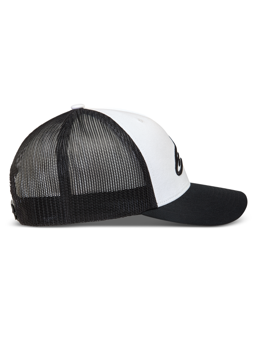 Alpinestars Ageless Snapback Hat, sportswear trucker cap in Black and White with mesh back and curved bill.