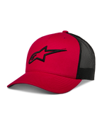 Alpinestars Ageless Trucker Hat, Red and Black, Mesh Back Baseball Cap, Curved Brim, 3D Embroidered Black Astars Logo, Structured Crown, Casual Motorsport Sportswear