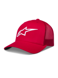 Alpinestars Ageless snapback-keps i rött med vit 3D-broderad Astars-logotyp, strukturerad krona och meshbaksida.