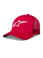 Alpinestars Ageless snapback-keps i rött med vit 3D-broderad Astars-logotyp, strukturerad krona och meshbaksida.