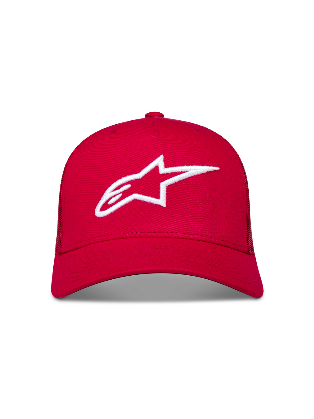 Alpinestars Ageless Snapback Hatt, röd keps med vit 3D-broderad Astars-logotyp och böjd skärm.