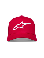 Alpinestars Ageless Snapback Hatt, röd keps med vit 3D-broderad Astars-logotyp och böjd skärm.