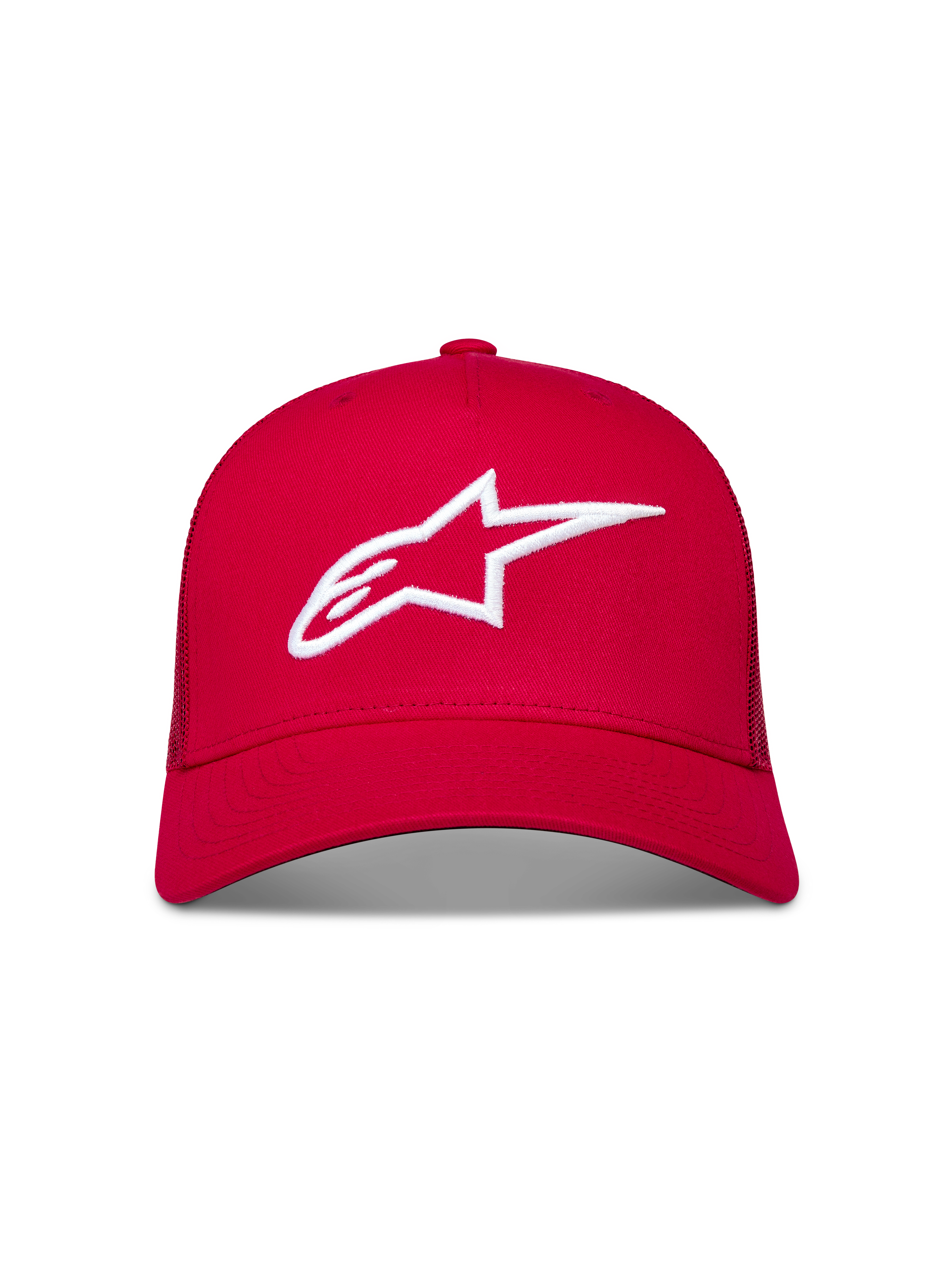 Alpinestars Ageless Snapback Hatt, röd keps med vit 3D-broderad Astars-logotyp och böjd skärm.