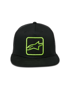 Alpinestars Control Trucker Hat, Black with Lime Green Embroidered Logo, Flat Bill with Braided Rope, Mesh Back Snapback, Casual Motorsport Streetwear