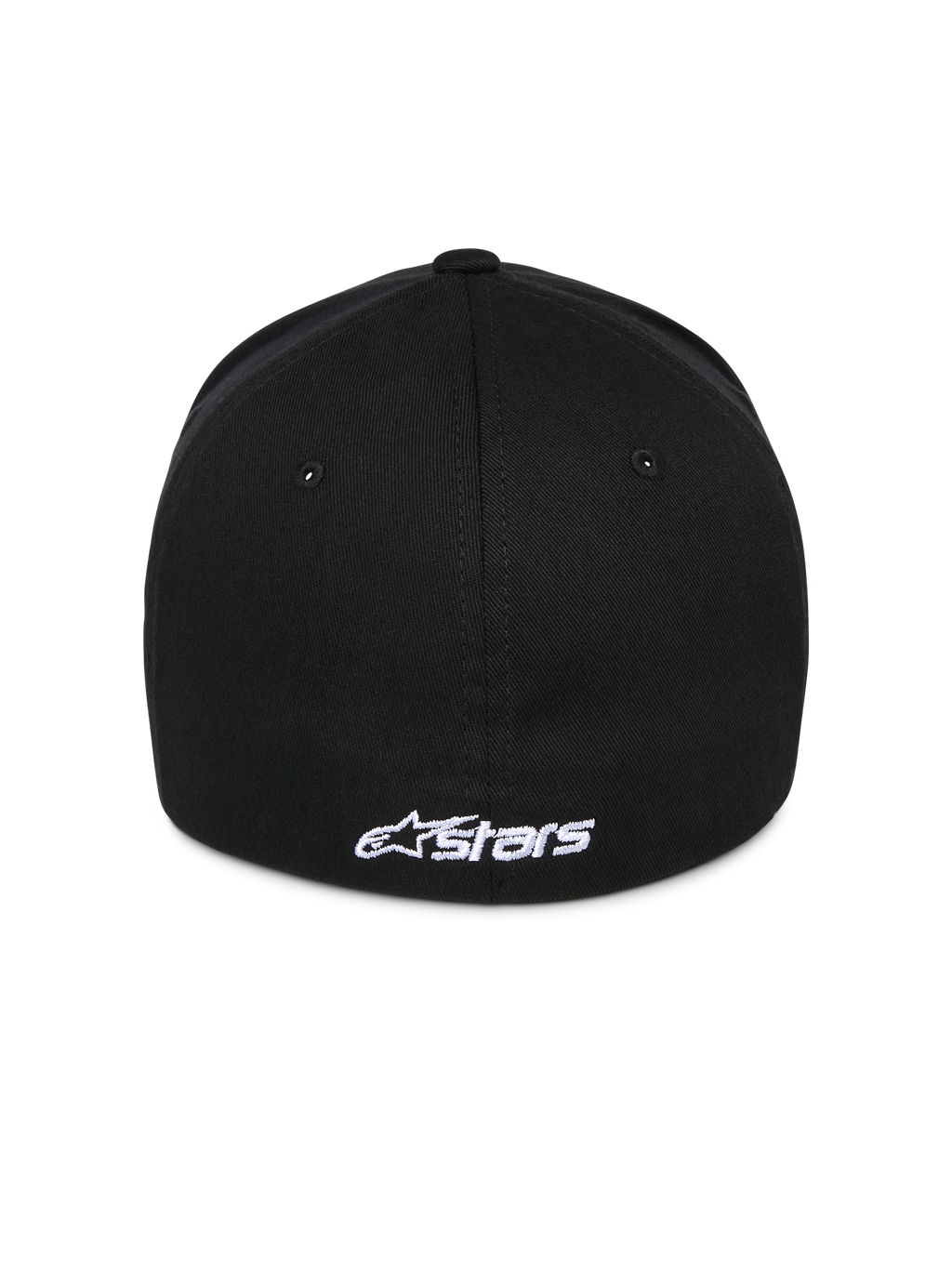 Alpinestars Ageless Multi Hat, svart baseballkeps, vy bakifrån med vit broderad Astars-logotyp, flex back-design, vardaglig sportstil