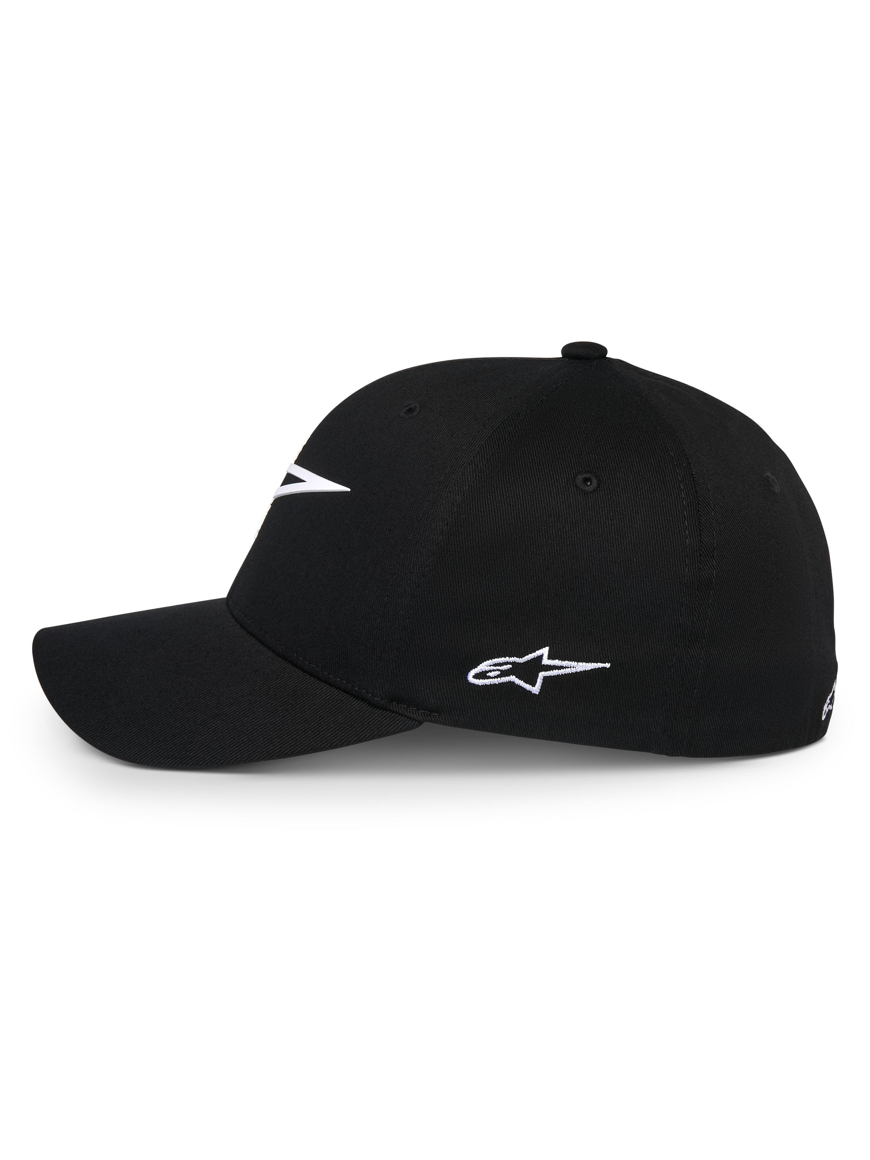 Alpinestars Ageless Multi Keps, svart baseballkeps, profilvy med vit broderad Astars-logotyp, böjd skärm och strukturerad krona, casual sportswear