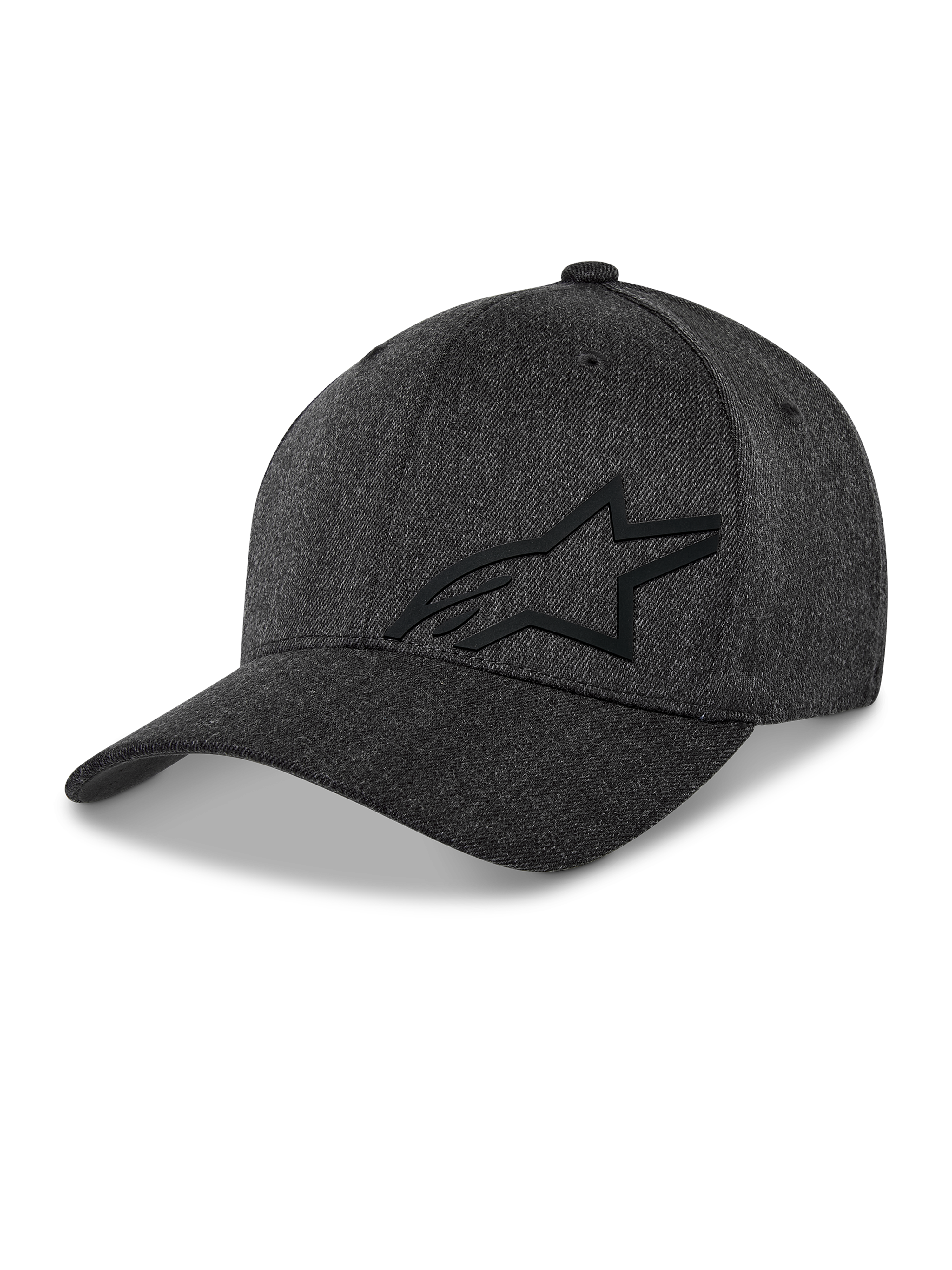 Alpinestars Corp Shift Multi keps, mörkgrå melerad baseballkeps med svart 3D Astars-logotyp, strukturerad krona, böjd skärm, stretch-twilltyg, avslappnad motorsport-lifestyle huvudbonad