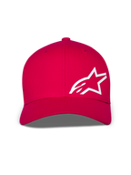 Alpinestars Corp Shift Multi Keps, röd baseballkeps med en stor vit 3D Astars-logotyp framtill, böjd skärm och strukturerad krona, vardaglig motorsport-huvudbonad