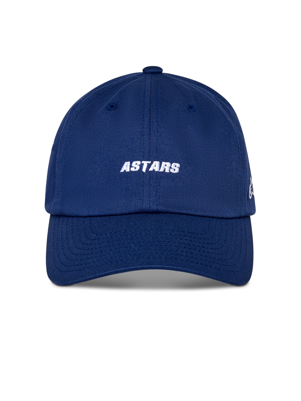 Alpinestars Deduce Strapback keps, sportkeps, blå, vitt ASTARS-ordmärke broderat framtill, böjd skärm, ostrukturerad låg krona, casual motorsport-inspirerad huvudbonad