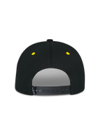 Alpinestars Thickness Snapback Hat, Black and Hi-Vis Yellow, back view featuring adjustable snapback closure, yellow embroidered eyelets, structured crown, casual motorsport headwear