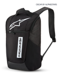 Alpinestars Defcon V3 ryggsäck, 13,6 l sportswear-ryggsäck för vardagsbruk i svart och vitt, med tryckt Astars-logotyp och varumärke, främre dragkedjeficka och vadderade axelremmar.